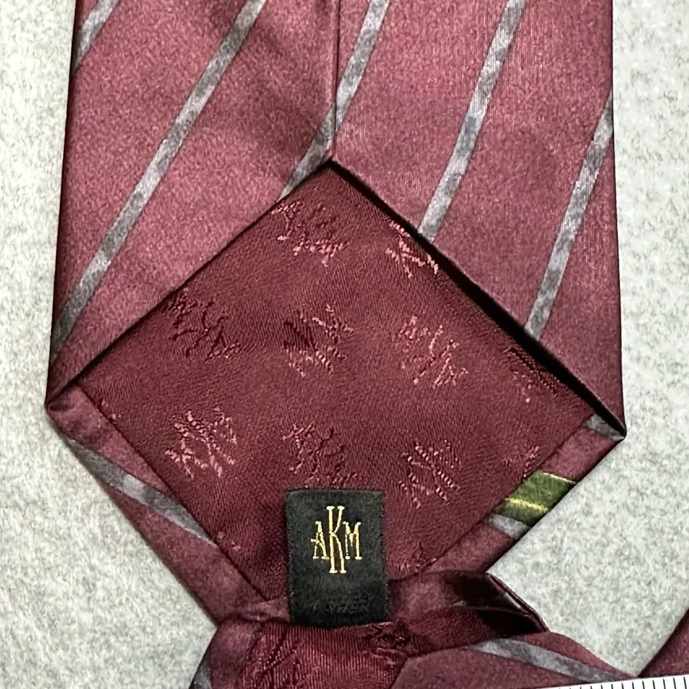 Vintage Anne Klein Men Silk Tie USA Red Floral Botanical Striped Necktie 56x3.75
